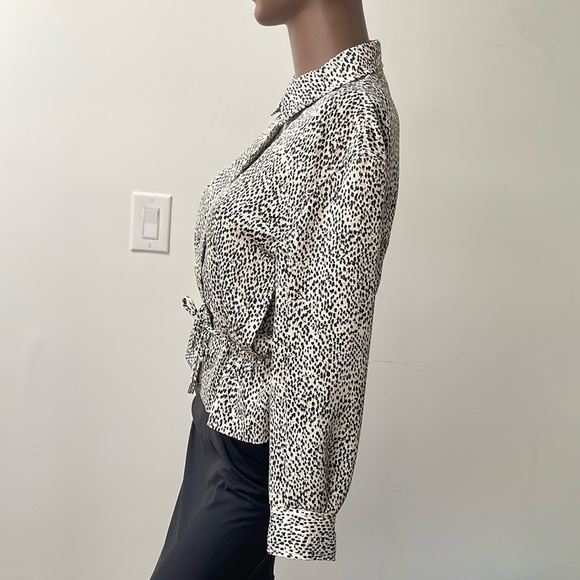 Club Monaco Leopard Varsity Spring Jacket Waist Tie Animal Blazer Zip Up XS - Picture 6 of 14